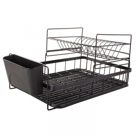 Scurgator de vase supraetajat VarioShop®, cu suport pentru vase, pahare, tacamuri, tava scurgere, dimensiuni 44x32x24 cm, negru [9]