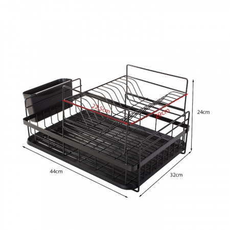 Scurgator de vase supraetajat VarioShop®, cu suport pentru vase, pahare, tacamuri, tava scurgere, dimensiuni 44x32x24 cm, negru [1]
