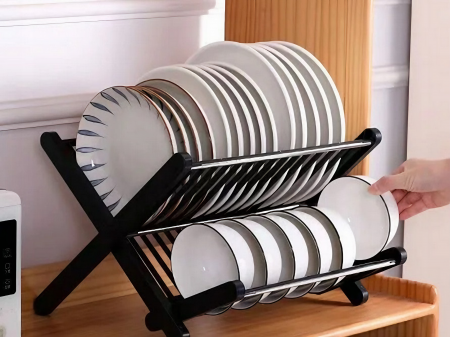 Scurgator de vase VarioShop®, cu doua etaje, tava inclusa, pliabil, plastic si otel inoxidabil, puternic si durabil 39x36x26cm [16]
