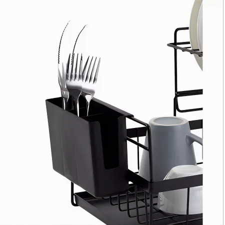 Scurgator de Vase VarioShop® doua niveluri, cu suport tacamuri si pahare, tub de scurgere, tava inclusa, metalic, Negru, 43 x 29 x 27 cm [4]