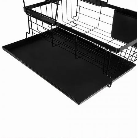 Scurgator de Vase VarioShop® doua niveluri, cu suport tacamuri si pahare, tub de scurgere, tava inclusa, metalic, Negru, 43 x 29 x 27 cm [6]
