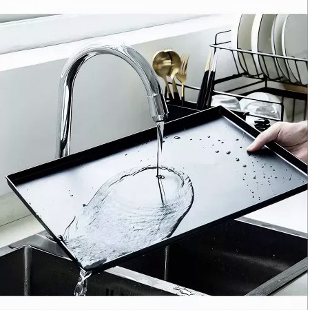 Scurgator de Vase VarioShop® doua niveluri, cu suport tacamuri si pahare, tub de scurgere, tava inclusa, metalic, Negru, 43 x 29 x 27 cm [8]