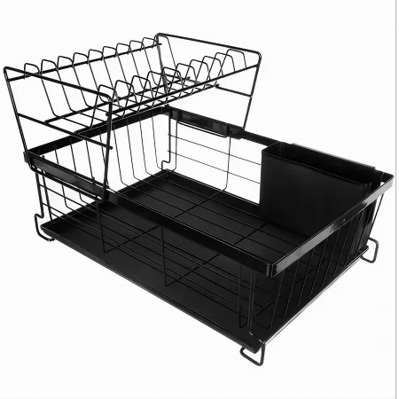 Scurgator de Vase VarioShop® doua niveluri, cu suport tacamuri si pahare, tub de scurgere, tava inclusa, metalic, Negru, 43 x 29 x 27 cm [5]