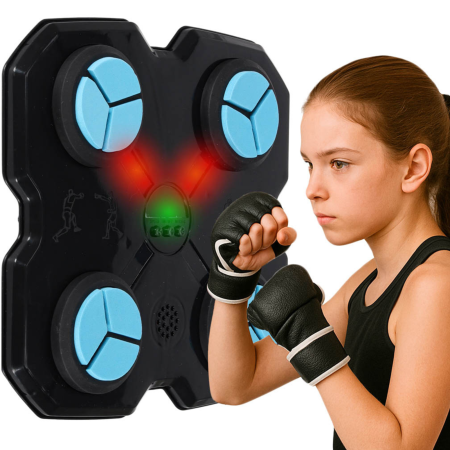 Sporturi de contact - Scut de box interactiv VarioShop cu Bluetooth, LED, USB Type-C, 9 viteze, negru/albastru, 29.5x27.5x4.5cm