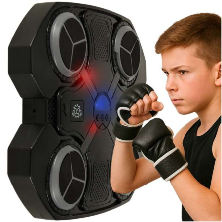 Arme de jucarie - Scut de box interactiv VarioShop®, cu Bluetooth, lumini LED, 4 zone de lovire, 2 manusi incluse, reincarcabil USB, pentru copii 8+, negru