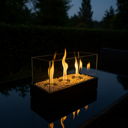 Semineu bio - Semineu bio pe bioetanol VarioShop®, independent, cu 4 pereti de sticla securizata, rezervor 450 ml, cu pietricele decorative, ideal pentru casa si terasa, dimensiuni 45 x 30 x 21 cm