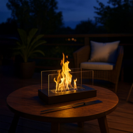 Electrocasnice & Climatizare - Semineu bio VarioShop®, fara fum si miros, 2 pereti din sticla anti-flacara, rezervor 250 ml cu fibra ceramica, autonomie 60 min, perfect pentru casa, birou sau terasa, 35 x 18 x 17 cm