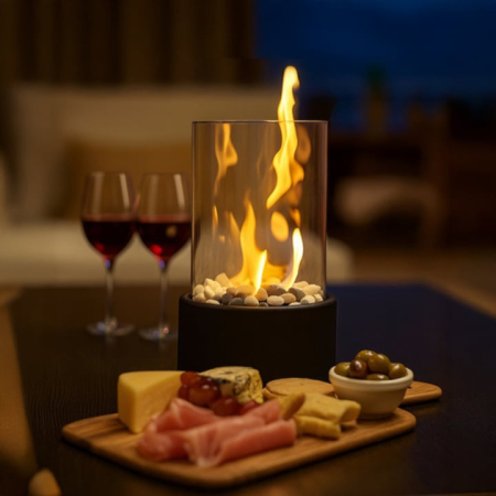 Semineu bio VarioShop®, portabil, fara fum si miros, din fier si sticla securizata, vatra din otel si pietricele incluse, timp ardere 60 minute, ideal pentru sufragerie, dormitor sau terasa [1]