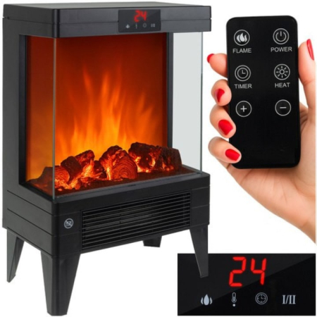 Electrocasnice & Climatizare - Semineu electric VarioShop®, 3D, 2000W, cu efect de foc realist, telecomanda, panou LED, protectie la supraincalzire, temporizator 12h, negru