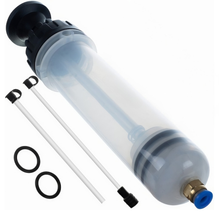 Seringa profesionala pentru aspirare ulei si fluide VarioShop®, capacitate 200 ml, cu furtunuri, dopuri si accesorii, ideala pentru ateliere auto, utilaje, gradinarit si intretinere echipamente