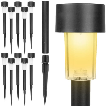 Lampi solare - Set 10 lampi solare de gradina VarioShop®, iluminare LED, IP44 pentru alei, terase, spatii exterioare, lumina calda, 37 x 5.5 cm, Negru/ Alb