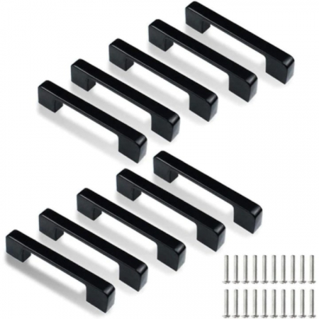 Feronerie si accesorii mobila - Set 10 Manere Mobila VarioShop®, Aplicare Universala, Usor de Montat, Lungime 104 mm, Suruburi de Fixare Incluse, Aluminiu, Negru Mat