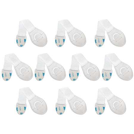 Sisteme de siguranta copii - Set 10 sigurante pentru copii VarioShop®, material textil flexibil, pentru mobilier si electrocasnice, adeziv puternic, 20 cm, alb