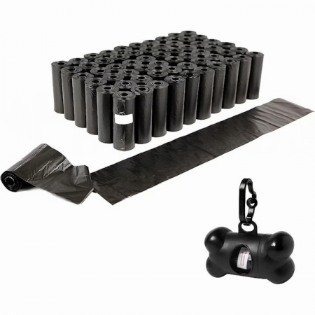 Set 1000 de pungi igienice VarioShop® pentru caini, pisici cu distributor in forma de os, 22 x 30 cm, negru [17]