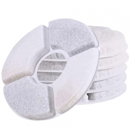 Set 12 Filtre Rezerva VarioShop® pentru dispenser apa, tip adapator fantana pentru caini si pisici, purificare, carbon activ, ionizare, model rotund, dimensiune 12.5 cm, alb [50]