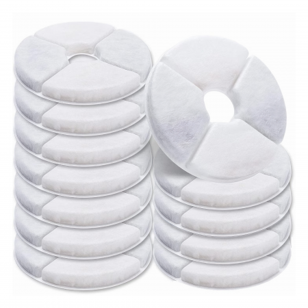 Castroane si adapatori animale - Set 12 Filtre Rezerva VarioShop® pentru dispenser apa, tip adapator fantana pentru caini si pisici, purificare, carbon activ, ionizare, model rotund, dimensiune 12.5 cm, alb