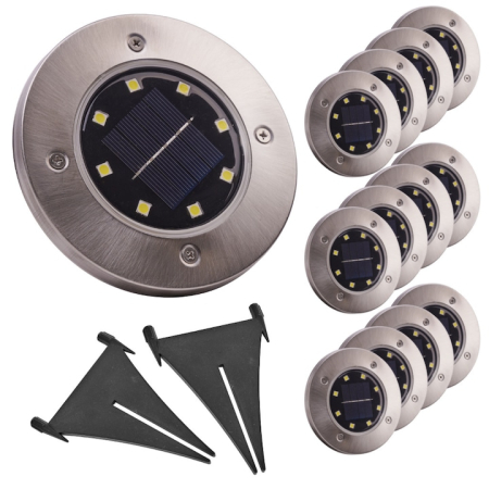 Lampi solare - Set 12 lampi solare LED pentru gradina VarioShop®, design modern, rezistenta la apa IP65, cu 8 led-uri/lampa, alimentare solara, instalare usoara, 12 cm, Negru/Albastru