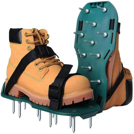 Bricolaj & Gradina - Set 2 aeratoare manuale pentru gazon VarioShop®, cu 26 de tepi din otel, talpi cu curele reglabile pentru afanarea solului, cresterea ierbii si drenaj eficient in gradina, Verde