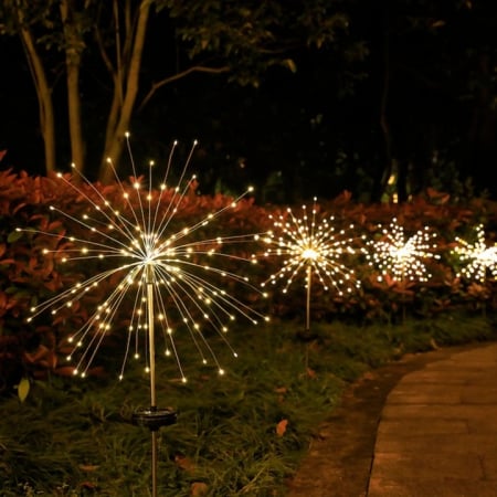 Iluminat & electrice - Set 2 lampi solare de gradina VarioShop®, model papadie, 150 LED-uri, rezistente la intemperii, lumina rece, cu panou solar si baterie incorporata, Alb