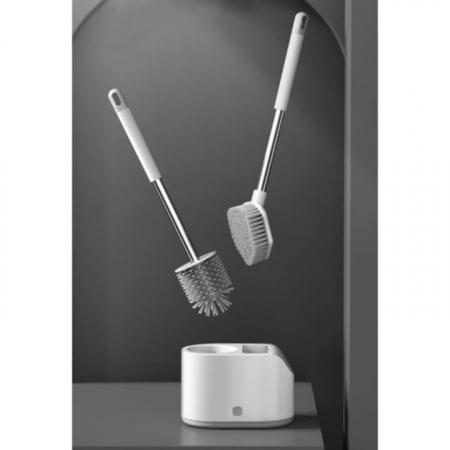 Set 2 Perii din Silicon pentru Toaleta VarioShop®, Suport Perii, pentru Cada, Chiuveta, Utilizare Universala, Cap Flexibil, Aspect Estetic, Alb [9]