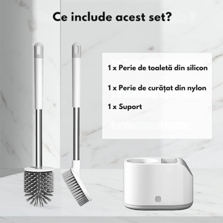 Set 2 Perii din Silicon pentru Toaleta VarioShop®, Suport Perii, pentru Cada, Chiuveta, Utilizare Universala, Cap Flexibil, Aspect Estetic, Alb [1]
