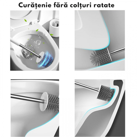 Set 2 Perii din Silicon pentru Toaleta VarioShop®, Suport Perii, pentru Cada, Chiuveta, Utilizare Universala, Cap Flexibil, Aspect Estetic, Alb [6]