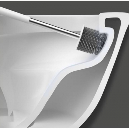 Set 2 Perii din Silicon pentru Toaleta VarioShop®, Suport Perii, pentru Cada, Chiuveta, Utilizare Universala, Cap Flexibil, Aspect Estetic, Alb [13]