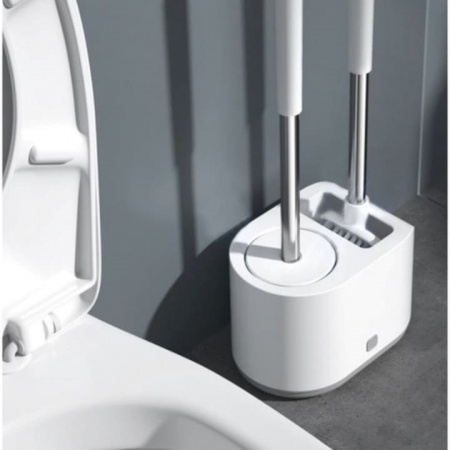 Set 2 Perii din Silicon pentru Toaleta VarioShop®, Suport Perii, pentru Cada, Chiuveta, Utilizare Universala, Cap Flexibil, Aspect Estetic, Alb [10]