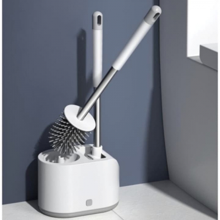 Set 2 Perii din Silicon pentru Toaleta VarioShop®, Suport Perii, pentru Cada, Chiuveta, Utilizare Universala, Cap Flexibil, Aspect Estetic, Alb [11]