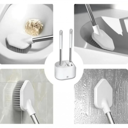 Set 2 Perii din Silicon pentru Toaleta VarioShop®, Suport Perii, pentru Cada, Chiuveta, Utilizare Universala, Cap Flexibil, Aspect Estetic, Alb [12]