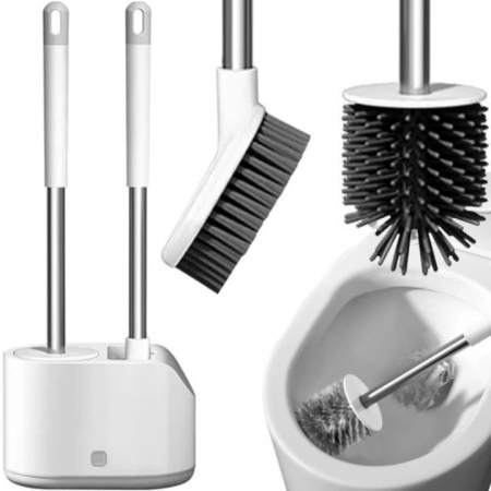 Suporturi si accesorii de baie - Set 2 Perii din Silicon pentru Toaleta VarioShop®, Suport Perii, pentru Cada, Chiuveta, Utilizare Universala, Cap Flexibil, Aspect Estetic, Alb