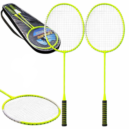 Cosuri si panouri baschet - Set 2 rachete badminton VarioShop®, cu husa de transport inclusa, rachete usoare si rezistente pentru gradina, plaja, parc, verde, 65 cm