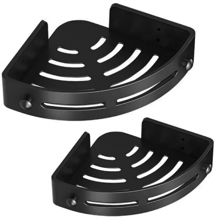 Suporturi si accesorii de baie - Set 2 rafturi colt pentru baie VarioShop®, Compact, Estetic, Rezistent la Apa, Economisire Spatiu, Lipire/Insurubare, Accesorii Montare, Plastic, 30.5 x 21 cm, Negru