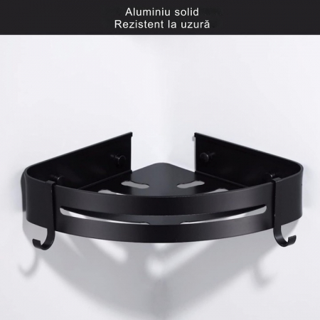 Set 2 rafturi de baie VarioShop®, Accesorii Montare, Rezistent la Apa, Economisire Spatiu, Aluminiu, 23 x 22 cm, Negru [4]