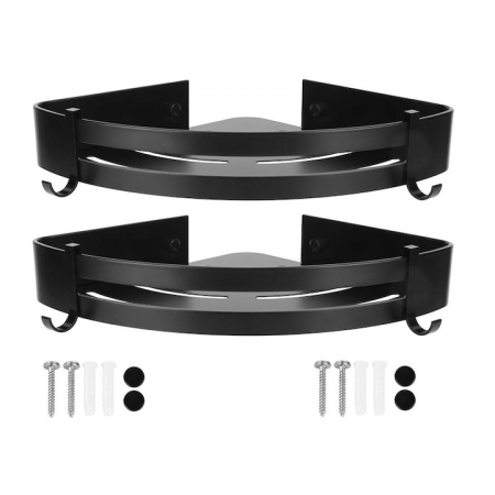 Set 2 rafturi de baie VarioShop®, Accesorii Montare, Rezistent la Apa, Economisire Spatiu, Aluminiu, 23 x 22 cm, Negru [15]
