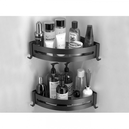Set 2 rafturi de baie VarioShop®, Accesorii Montare, Rezistent la Apa, Economisire Spatiu, Aluminiu, 23 x 22 cm, Negru [13]