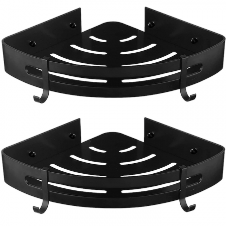 Baie - Set 2 rafturi de baie VarioShop®, Accesorii Montare, Rezistent la Apa, Economisire Spatiu, Aluminiu, 23 x 22 cm, Negru