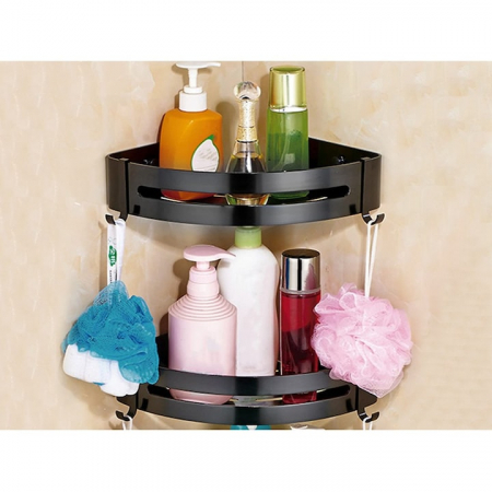 Set 2 rafturi de baie VarioShop®, Accesorii Montare, Rezistent la Apa, Economisire Spatiu, Aluminiu, 23 x 22 cm, Negru [10]