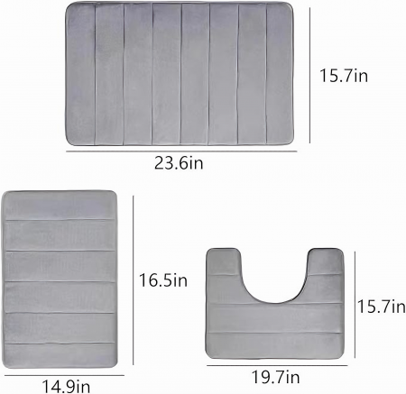 Set 3 Covorase de baie VarioShop®, Antiderapante, Spuma cu memorie, Microfibra, pentru WC, Chiuveta si Cada/dus, 80x50 & 60x50 & 60x40cm, Gri Deschis [37]