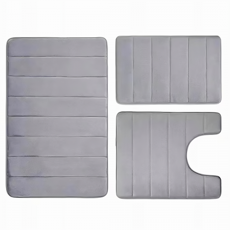 Set 3 Covorase de baie VarioShop®, Antiderapante, Spuma cu memorie, Microfibra, pentru WC, Chiuveta si Cada/dus, 80x50 & 60x50 & 60x40cm, Gri Deschis [49]