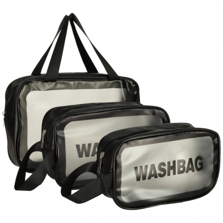 Machiaj - Set 3 genti cosmetice pentru calatorii VarioShop®, rezistente la apa, marimi diferite, suprafata mata translucida, negru