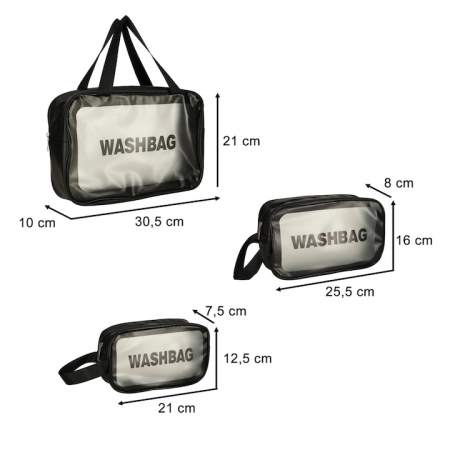 Set 3 genti cosmetice pentru calatorii VarioShop®, rezistente la apa, marimi diferite, suprafata mata translucida, negru [2]