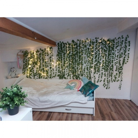 Set 3 ghirlande decorative VarioShop®, Model Iedera Artificiala, 81 Frunze/Ramura, Lungime 6.3 m, Inaltime 2.1m, Interior/Exterior, Usor de Fixat, Plastic, Verde [16]