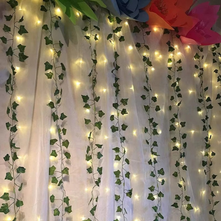 Set 3 ghirlande decorative VarioShop®, Model Iedera Artificiala, 81 Frunze/Ramura, Lungime 6.3 m, Inaltime 2.1m, Interior/Exterior, Usor de Fixat, Plastic, Verde [25]