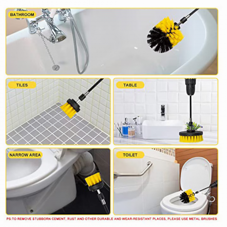 Set 3 perii curatare VarioShop®, cu adaptor pentru bormasina/autofiletanta, din fibre de nailon, Galben [31]