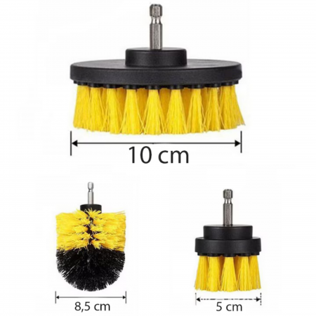Set 3 perii curatare VarioShop®, cu adaptor pentru bormasina/autofiletanta, din fibre de nailon, Galben [84]