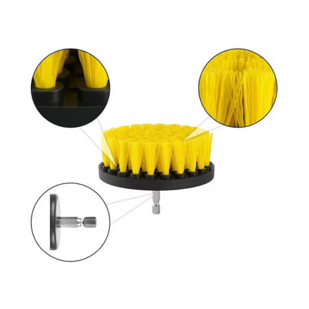 Set 3 perii curatare VarioShop®, cu adaptor pentru bormasina/autofiletanta, din fibre de nailon, Galben [5]
