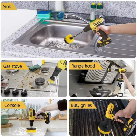 Set 3 perii curatare VarioShop®, cu adaptor pentru bormasina/autofiletanta, din fibre de nailon, Galben [80]