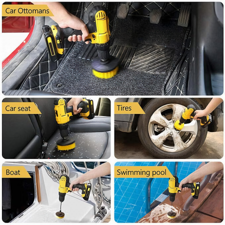 Set 3 perii curatare VarioShop®, cu adaptor pentru bormasina/autofiletanta, din fibre de nailon, Galben [73]