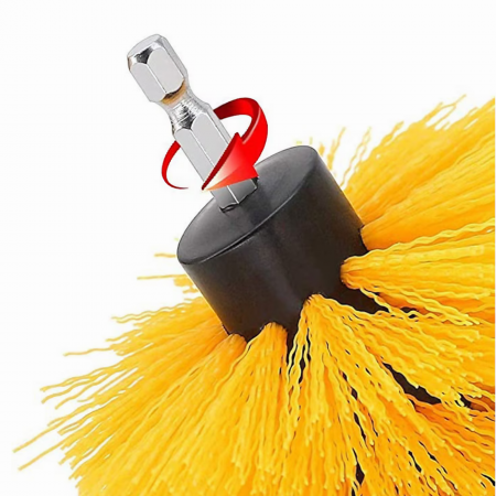 Set 3 perii curatare VarioShop®, cu adaptor pentru bormasina/autofiletanta, din fibre de nailon, Galben [94]